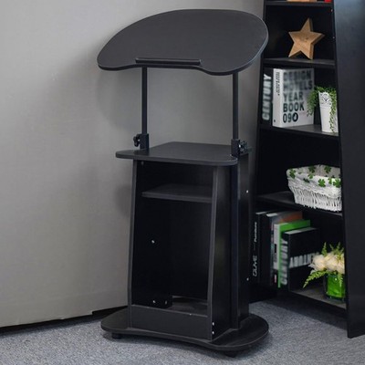Mobile Laptop Podium, Height Adjustable Podium Stand with Storage Shelf, Sit-to-