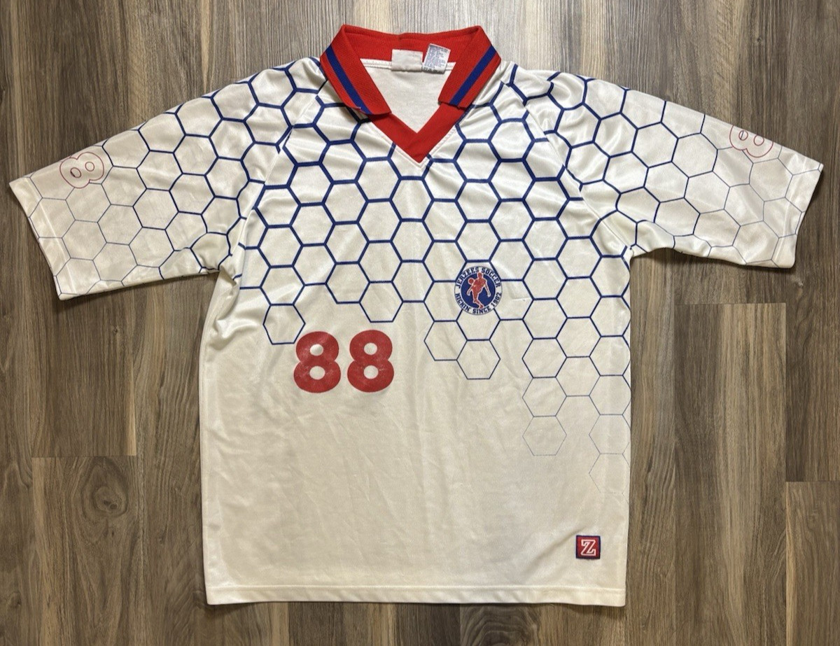 Vintage 90s JERZEES Soccer Football Collared Jersey AOP Size L