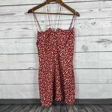 Reformation Dress Womens 6 Red Floral Mini Summer Zip Strappy Lyocell Abbott