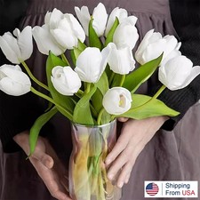 20  White Artificial Tulip Fake Flowers Real Touch Gifts Wedding Home Decor US