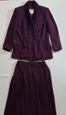 Donna Toran VTG Plum Suit Set Double Breasted Blazer And Pleated Midi Skirt Sz 8