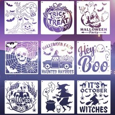 9Pcs Halloween Stencils Reusable Crafts for Painting on Wood, Plastic 7.9x7.9...
