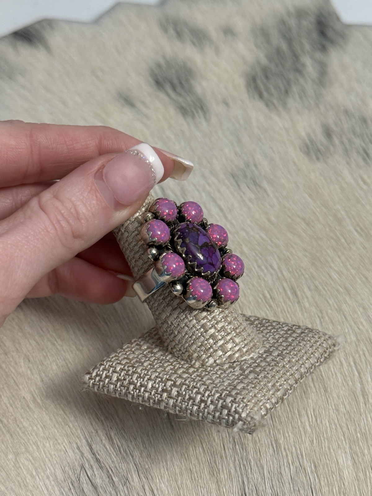 Statement Sterling Silver Pink Fire Opal Purple M… - image 3