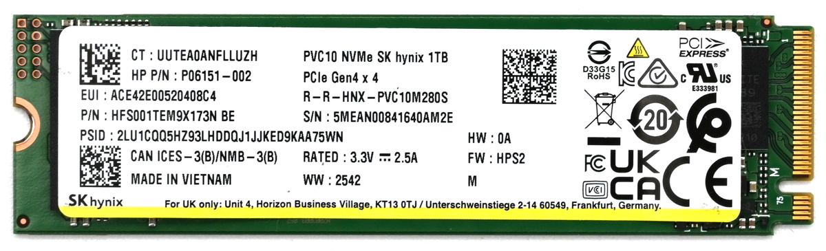 SK Hynix 1 TB PVC10 M.2 2280 PCIe NVMe SSD HFS001TEM9X169N Gen4 x4