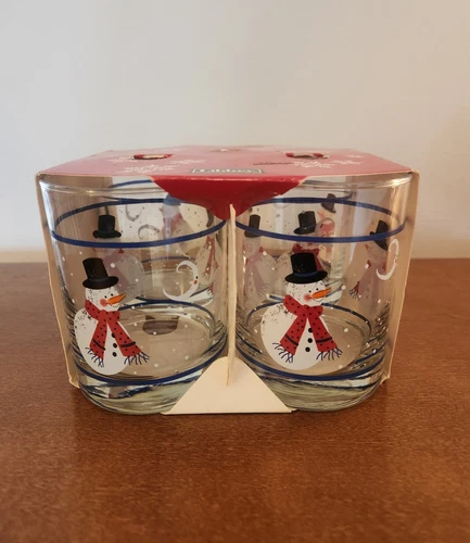 Set Of 4 - Vintage Libbey Snowman Holiday Winter Drink Glasses 4"H × 3" D 12 Oz