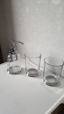 Ikea Balungen Set Seifenspender Glas Zahnputzbecher Chrome Konvolut Neuwertig 