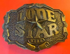Vintage Lone Star Beer Belt Buckle Bottle Opener Bergamot Brass Works USA 1975