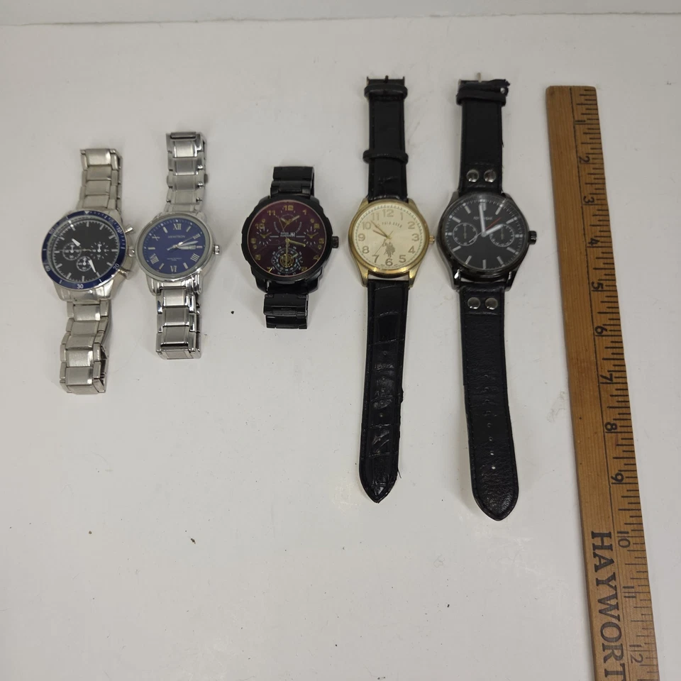 Vtg Watch Lot of 5 Mens Rocawear Time Piece Silver Black Leather Wrist Watches - Image 3 of 4