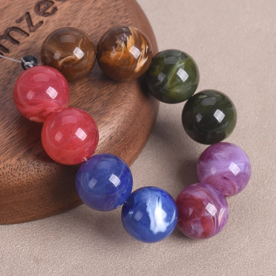 20pcs Round 14mm Resin Plastic Loose Beads For Jewelry Making Bracelet Findings - Photo 2/4