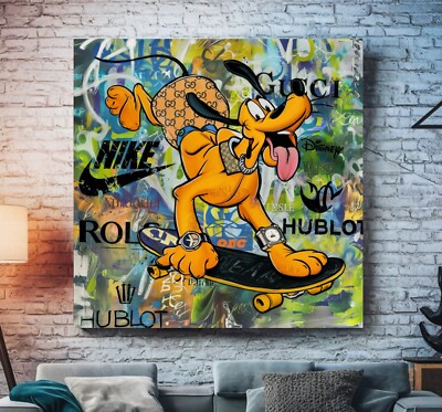 LEINWAND BILD BIS 100x100x5 DISNEY PLUTO POP-ART LV MODERNES BUNT WANDBILD NIKE