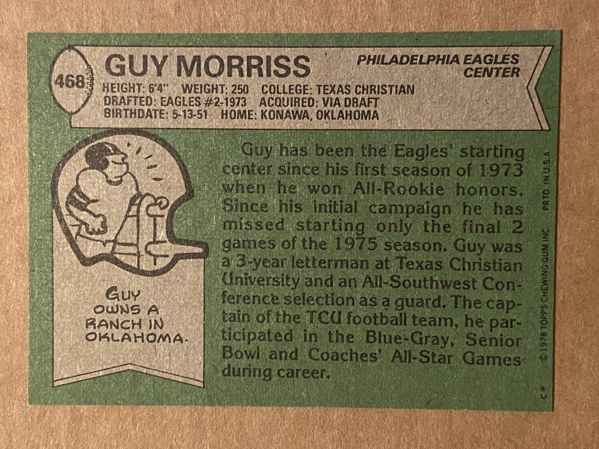 GUY MORRISS Hand Signed 1978 Topps #468 Eagles TCU Horned Frogs