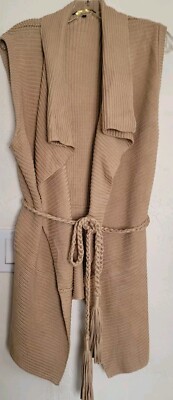 Kobi Halperin Cardigan  Womens Small Beige Izzie Sleeveless Ribbed Knit Belt  