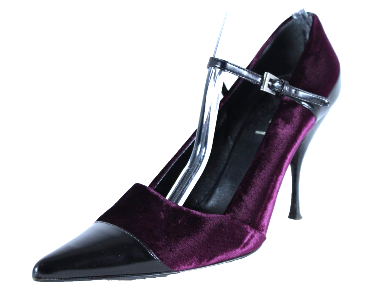 PRADA Vintage Purple Velvet & Black Brushed Leather Pointed Toe 
