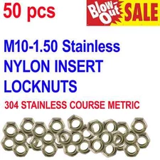 M10-1.50 NYLON INSERT LOCKNUTS 304 STAINLESS COURSE METRIC -  (50pk)