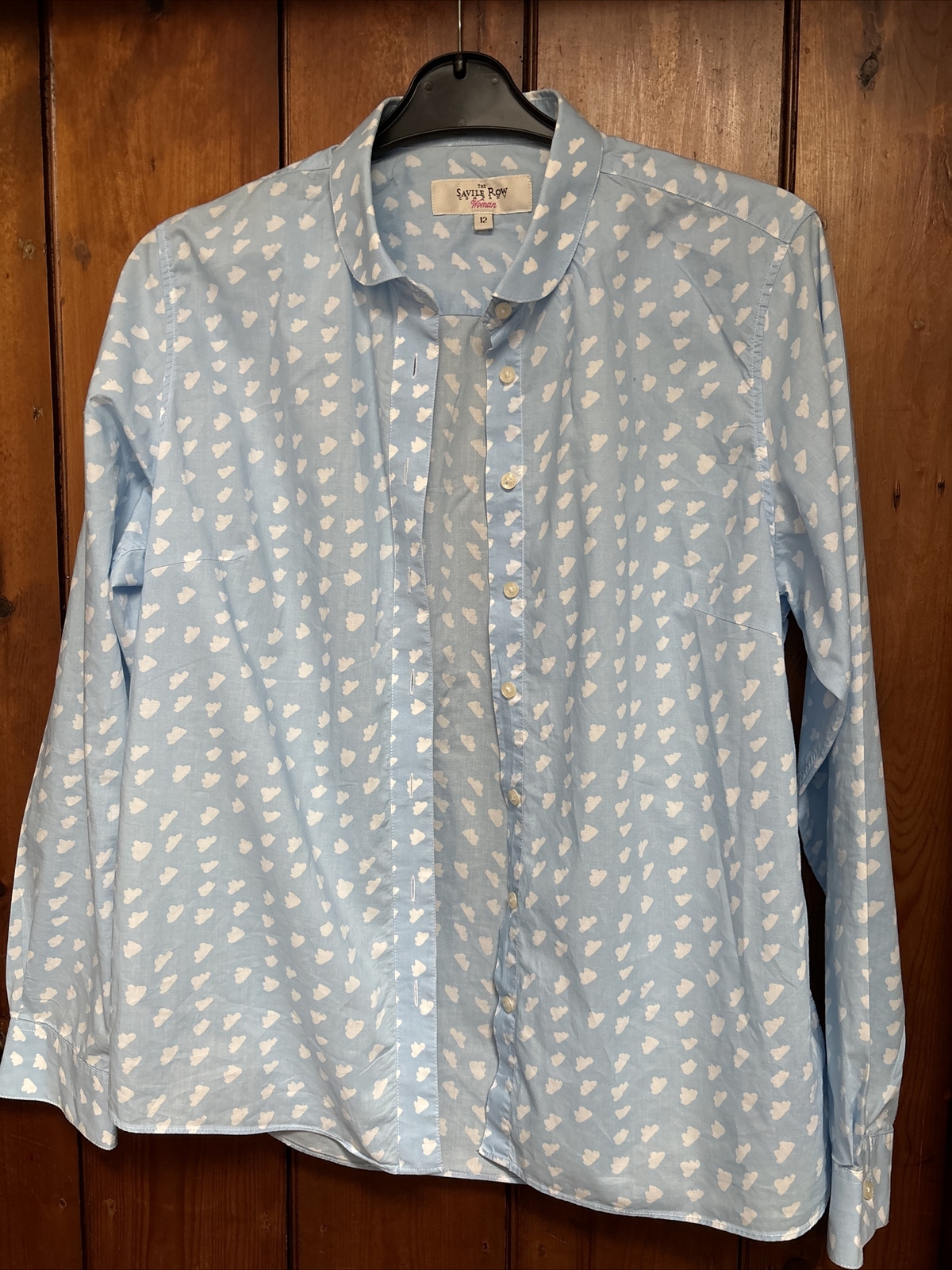 FILA Camicia donna Savile Row puro cotone bambino blu bianco nuvola UK12 vgc