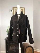 Gitano Women Jacket 20W Corduroy Brown Long Sleeve Zipper Pocket 4 Open Buttons