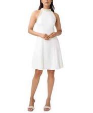 ADRIANNA PAPELL Dress Beaded Fit & Flare Size 6 Ivory Mock Neck NWT FLAW!