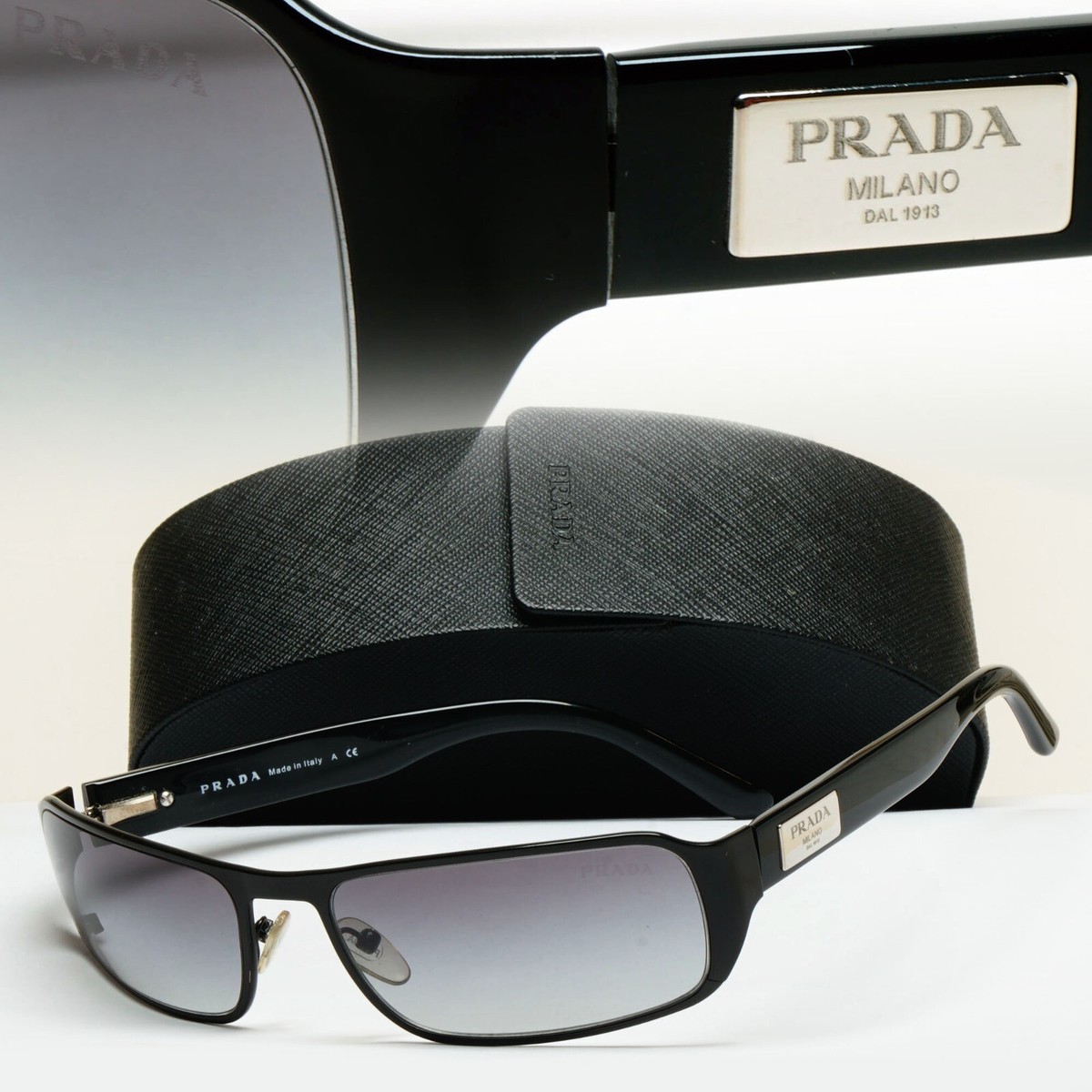 Prada Sunglasses 2007 Vintage Black Grey Rectangle PR61MS SPR 61M