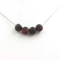 Steine Und MinéRaux. Halskette Perlen Lava + Tigerauge Rot Matt 8 MM Kette