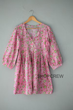Floral Hand Block Printed Soft Cotton Kyra Midi Summer Dresses for Women/Girls