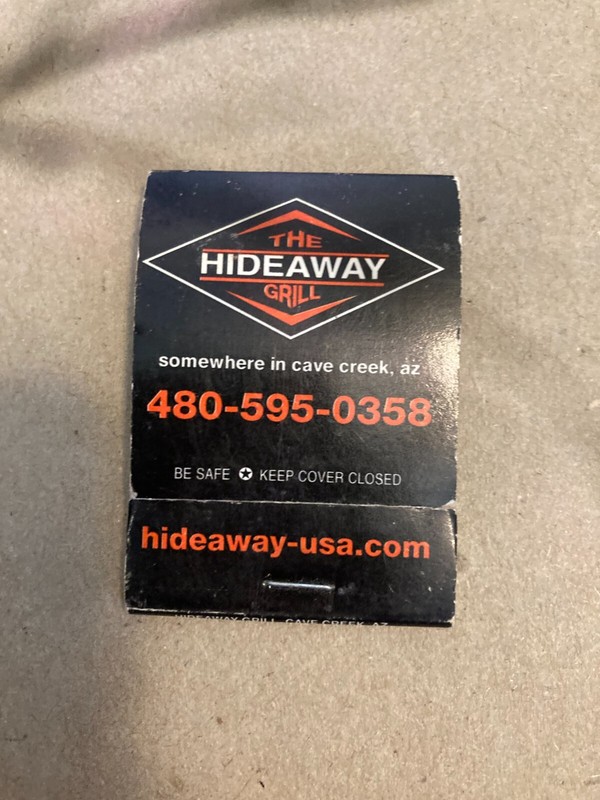 Hideaway Grill Cave Creek, AZ Adult Match Book