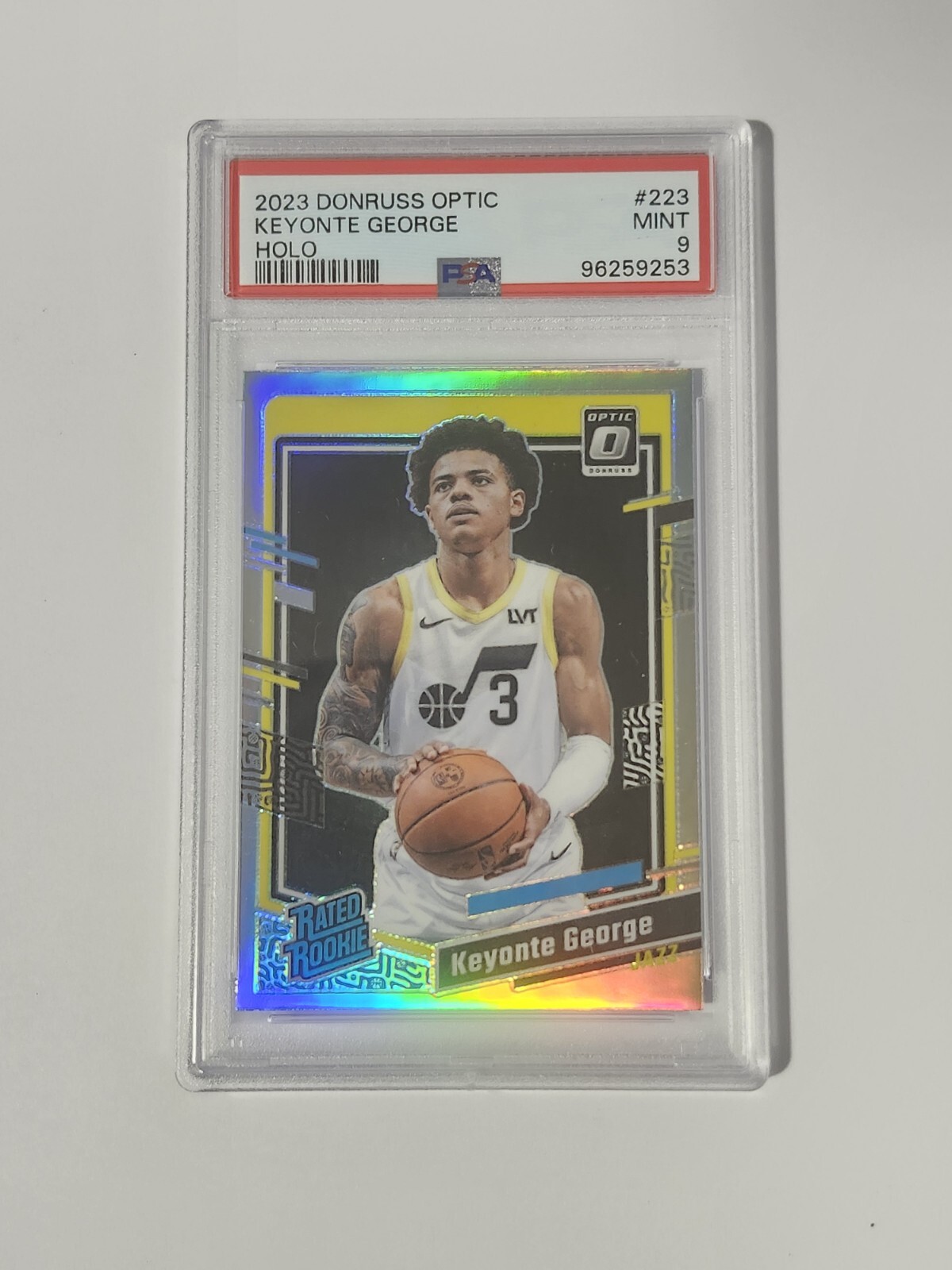 2023 PANINI DONRUSS OPTIC NO. 223 KEYONTE GEORGE RATED ROOKIE HOLO PRIZM PSA 9
