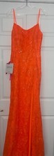 Orange High Slit Open Back Prom Dress