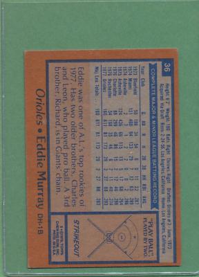 HUGE PRINTING ERROR 1978 Topps Eddie Murray #36 HOF Rookie Card