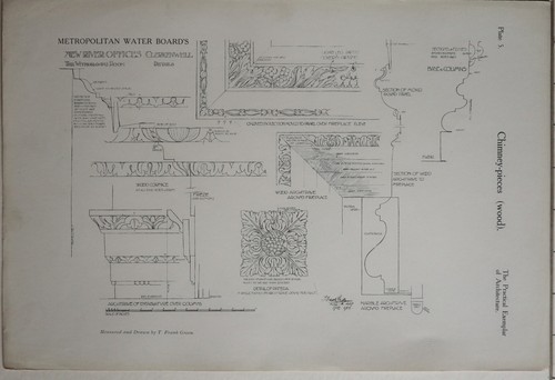 1907 ARCHITECTURE PRINT METROPOLITAN WATER BOARDS NEW RIVER OFFICES CLERKENWELL