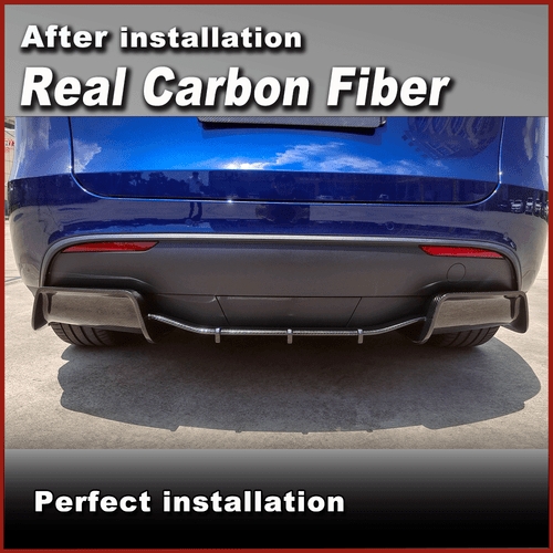 For Tesla Model Y 2019-2024 Real Carbon Fiber Rear Bumper Diffuser Lip Spoiler - Picture 4 of 13