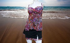 NWT GOTTEX PROFILE Aztec FLY AWAY Mesh 2 pc Tankini SWIMSKIRT Bathing SUIT sz- 8