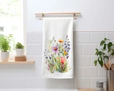 Watercolor Wildflower Kitchen Towel, Flour Sack Dish Towel Decorative Tea Towels