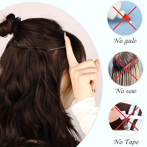 Invisible Hairpiece Wire on Clip in Human Hair Extensions Thick Headband & Ring - Picture 19 of 38