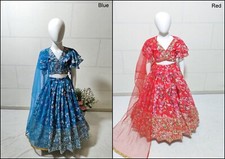 Kid's  Girl's Faux Georgette With Sequins Embroidered Work Lehenga Blouse MNT-W