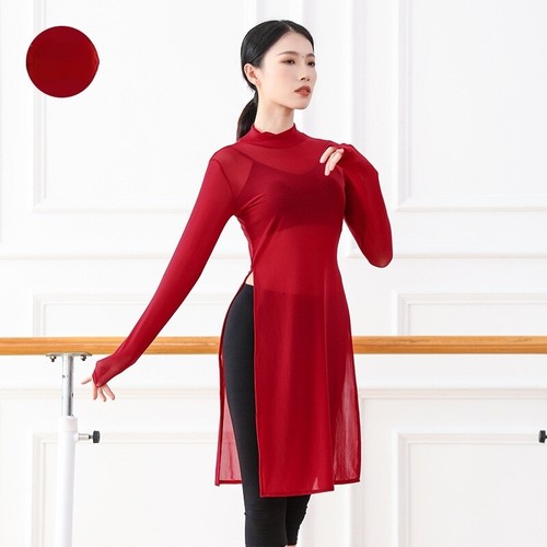 Women Long Thin Slim Dance Top Split Ballet Dancewear Costume Ballroom Practice - Picture 20 of 21