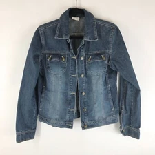 Womens Denim Jacket Vintage Retro Trucker Dark Wash Cotton Size 40 US L