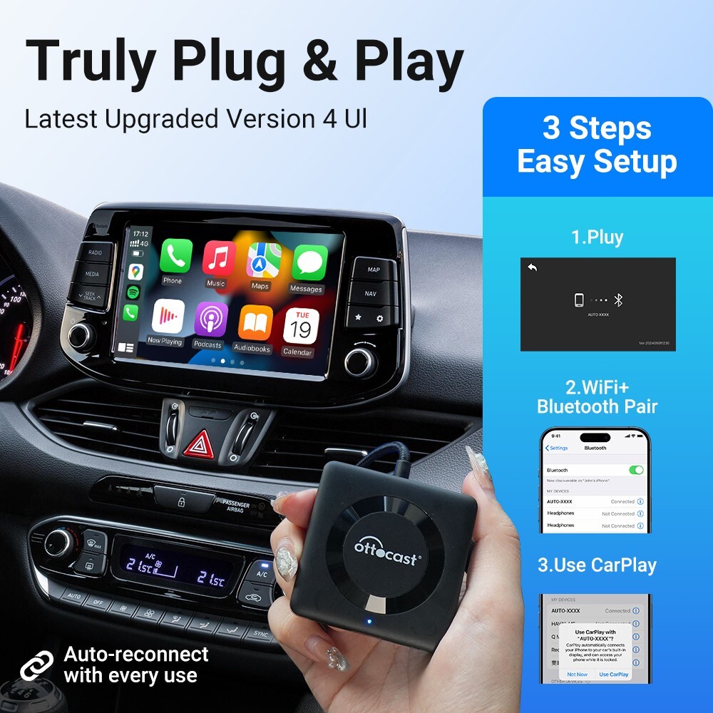 Ottocast Car TV Mate 4 Carplay&Android Auto Adapter w/HDMI Stream Video & Music