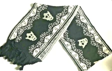 New STEVE J & YONI P Blk & Wht Monster Face Reversible Knit Fringe Sweater Scarf