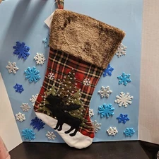 RUSTIC Hobby Lobby MOOSE Faux Fur Trim Red PLAID Log Cabin Christmas Stockings
