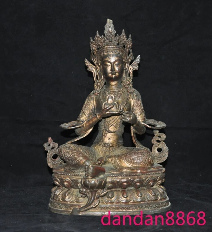 Templo budista tibetano bronce dorado verde Tara Kwan-Yin diosa Buda estatua Foto 4 de 4