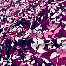 20" Long / White Flowers Purple Background Print Nylon Spandex Fabric Stretch By