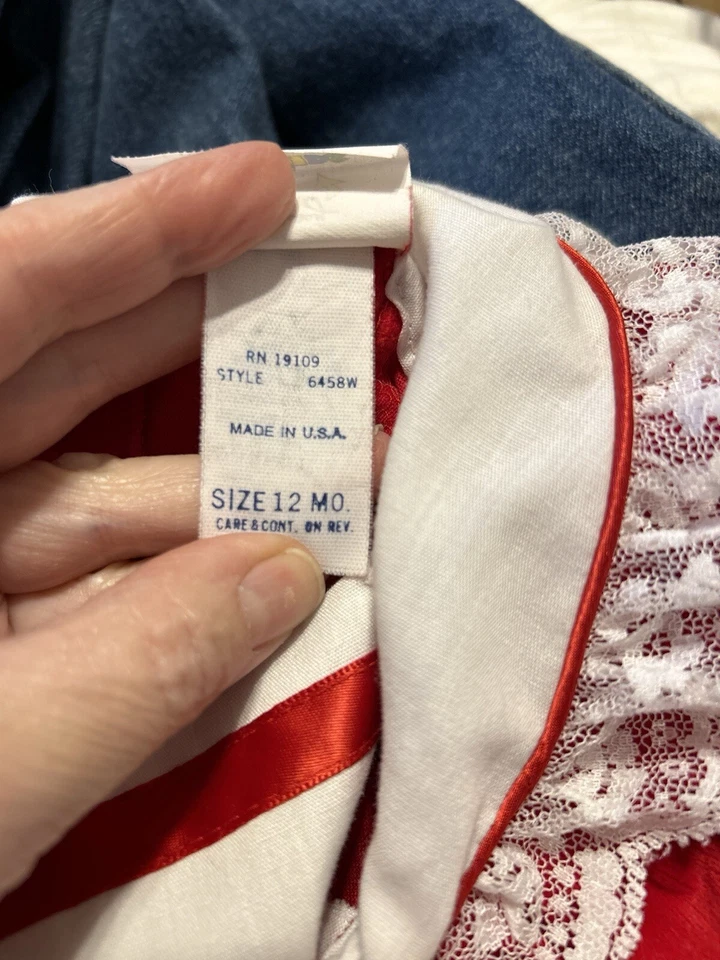 Vtg 90s Red Velvet Girls 12 Mos Dress Broadway Kids Floral Lace Trim Christmas - Image 4 of 4