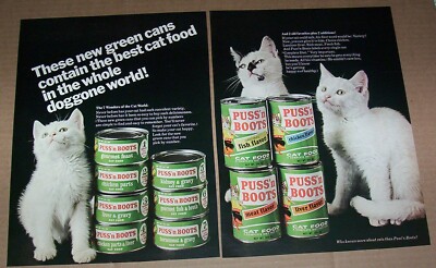 1967 print ad -Puss n Boots cat food Cute white kitty kitties 2-page Advertising