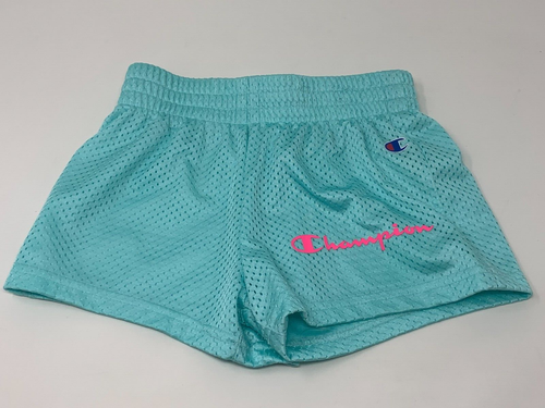 Champion Girls Aqua Blue/Green Mesh Athletic Shorts Pink Logo size 4T