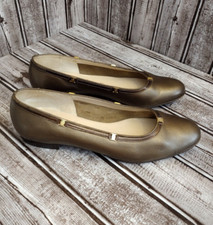 Salvatore Ferragamo Vintage Bronze Flats with Gold Logo Hardware Women's 8.5-A2