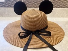 Mickey Mouse Style Summer Straw Sun Hat Wavy Beach Ears Disney World Minnie