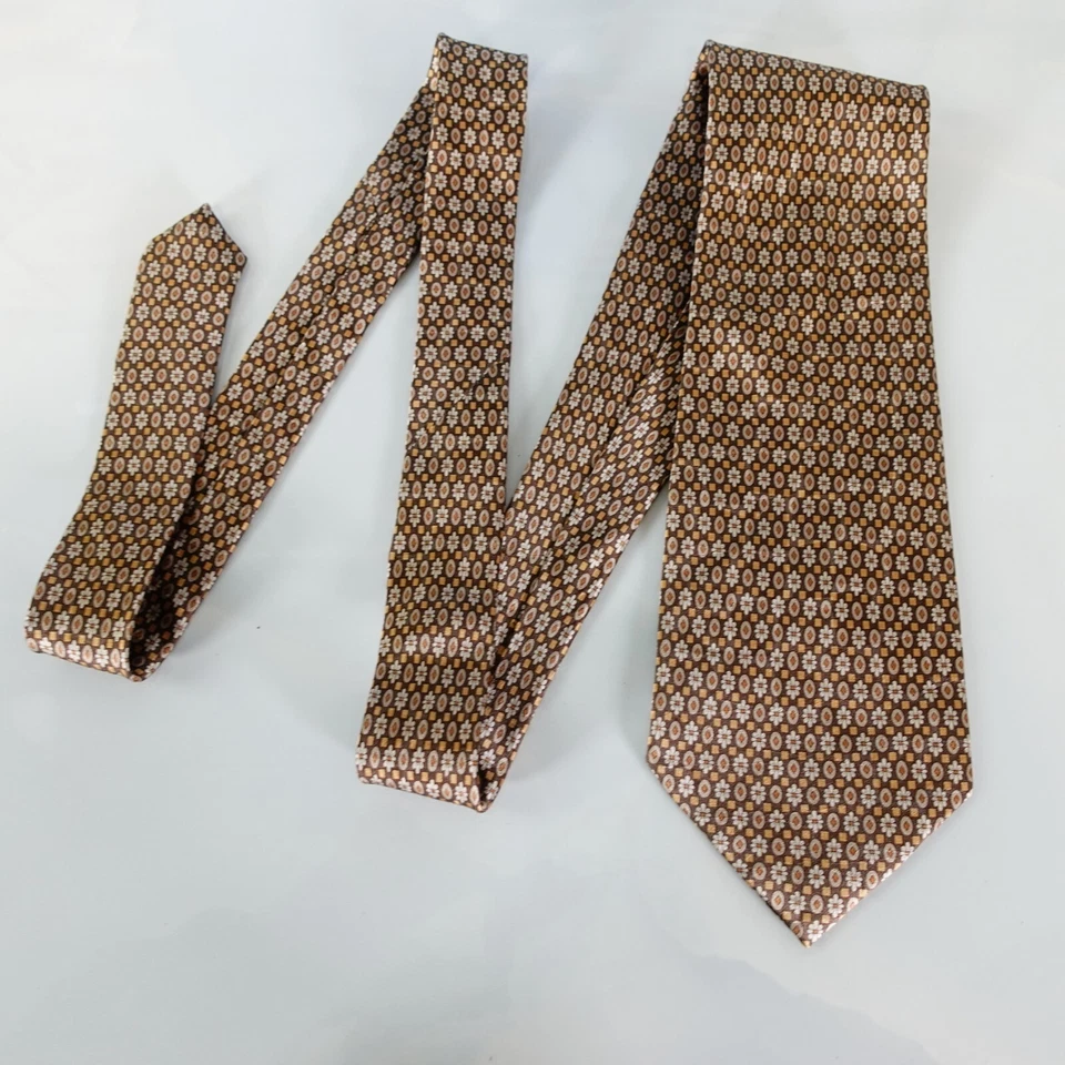 Boho Neck Tie Mens Brown Geometric Floral Micro Silk Woven Dress Whimsy SATCHI - Image 3 of 4