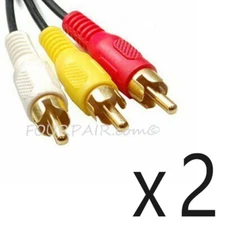 2 Pack Lot - 6ft 3-RCA Composite Video Stereo Audio AV Cable Cord Wire VCR DVD