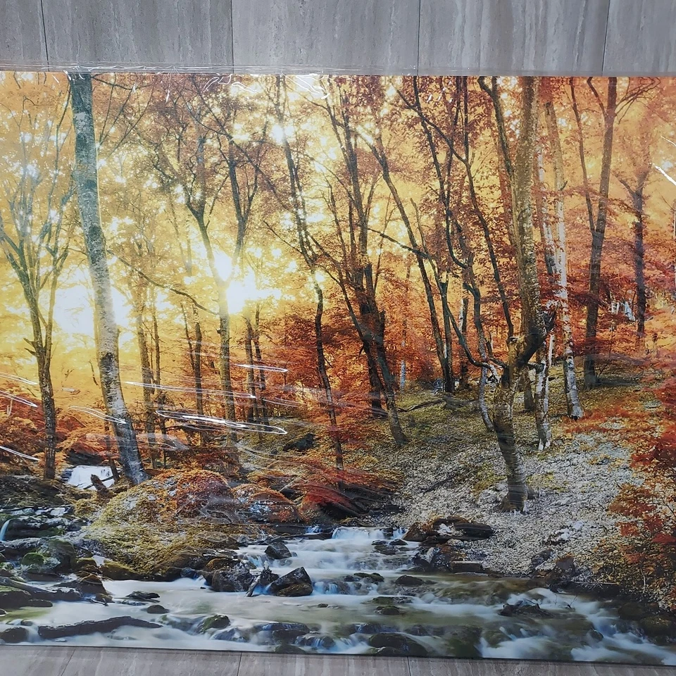 Sunset Autumn Forest Creek River Print PANORAMA CANVAS WALL ART Picture LARGE - Image 3 of 4