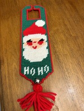 Santa Door Hanger Christmas Ornament Vintage Needlepoint Handmade Holiday Decor